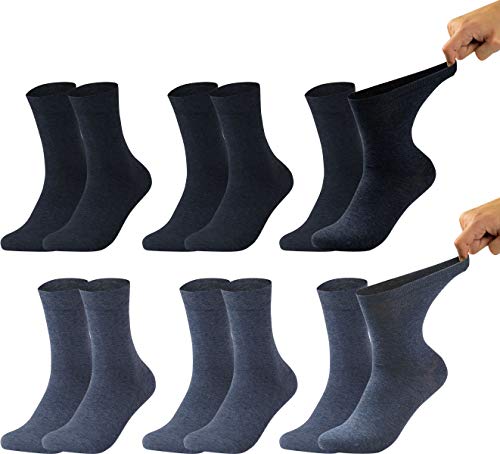 Vitasox 11125 Damen Gesundheitssocken extra weiter Bund ohne Gummi, Venenfreundliche Socken mit breitem Schaft verhindern Einschneiden & Drücken, 6 Paar Jeans-Töne 35/38 von Vitasox