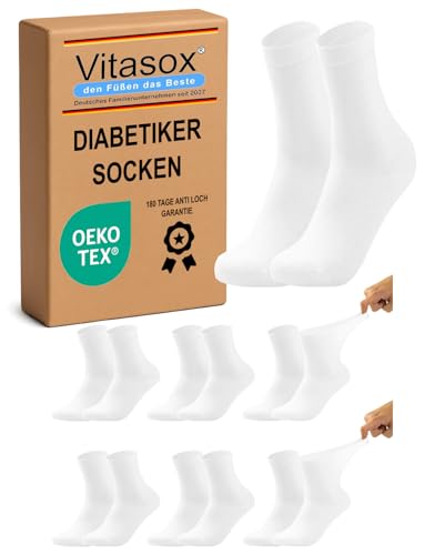 Vitasox Damen Diabetikersocken 6 Paar Weiß 35-38 – venenfreundlich, nahtfrei & ohne Gummibund – Baumwoll-Gesundheitssocken mit Komfortbund für empfindliche Füße gegen Einschneiden und Drücken, 11126 Vitasox Damen Diabetikersocken 6 Paar Weiß 35-38 – venenfreundlich, nahtfrei & ohne Gummibund – Baumwoll-Gesundheitssocken mit Komfortbund für empfindliche Füße gegen Einschneiden und Drücken, 11126 von Vitasox