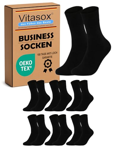 Vitasox Business Herrensocken 6 Paar Schwarz 47-50 aus Baumwolle – nahtfrei & ohne Gummibund – hochwertige, einfarbige und atmungsaktive Herren Socken mit weichem Komfortbund für Alltag, 31040 von Vitasox