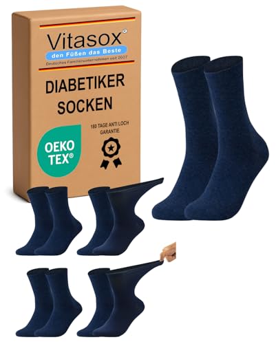 Vitasox Diabetikersocken für Herren, 4 Paar Marine 39/42, ohne Gummi & ohne Naht, extra weit, venenfreundliche Diabetiker Socken aus Baumwolle, Gesundheitssocken gegen Einschneiden & Drücken, 31123 von Vitasox