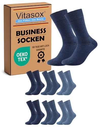 Vitasox Business Herrensocken 6 Paar Jeans-Töne 43-46 aus Baumwolle – nahtfrei & ohne Gummibund – hochwertige, einfarbige und atmungsaktive Herren Socken mit weichem Komfortbund für Alltag, 31215 von Vitasox