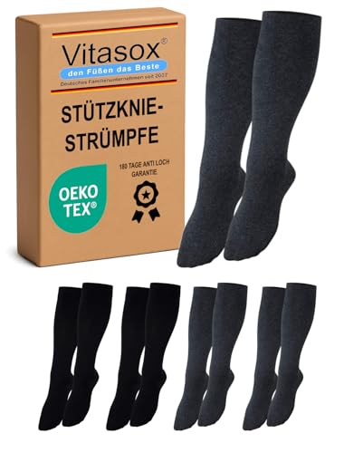 Vitasox 44450-58 Stützkniestrümpfe für Damen & Herren, Reisestrümpfe aus Baumwolle mit Kompression für Flug, Büro und Auto, Thrombose Socken gegen geschwollene Beine, 4 Paar schwarz/anthrazit 35/38 von Vitasox