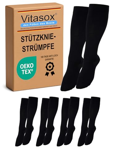 Vitasox Stützstrümpfe für Damen & Herren, 4 Paar schwarz 35/38, Reisestrümpfe, Stützkniestrümpfe aus Baumwolle mit Kompression für Flug Büro und Auto, Thrombose Socken gegen geschwollene Beine, 44450 von Vitasox