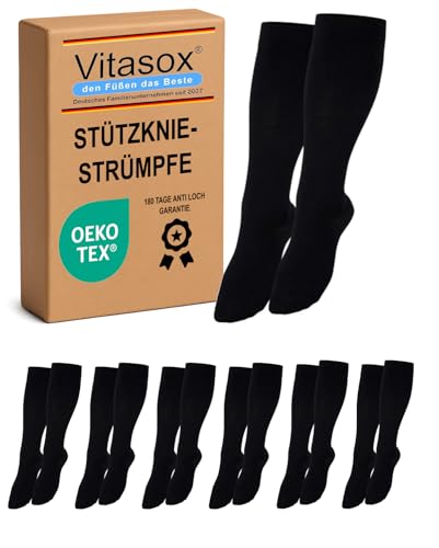 Vitasox Stützstrümpfe für Damen & Herren, 6 Paar schwarz 39/42, Reisestrümpfe, Stützkniestrümpfe aus Baumwolle mit Kompression für Flug, Büro und Auto, Thrombosesocken gegen geschwollene Beine, 44450 von Vitasox
