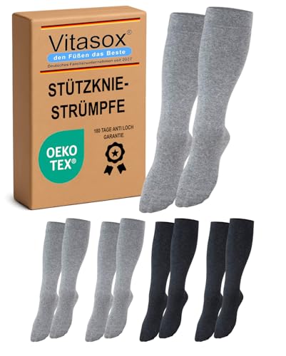 Vitasox Stützkniestrümpfe für Damen & Herren, 4 Paar silber/anthrazit 39/42, Reisestrümpfe aus Baumwolle mit Kompression für Flug, Büro und Auto, Thrombose Socken gegen geschwollene Beine, 44451-58 von Vitasox