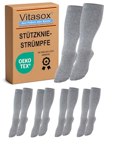 Vitasox Stützstrümpfe für Damen & Herren, 4 Paar silber 39/42, Reisestrümpfe, Stützkniestrümpfe aus Baumwolle, Kompressionsstrümpfe für Reise & Büro, Thrombose Socken gegen geschwollene Beine, 44451 von Vitasox