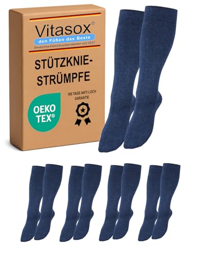 Vitasox Stützstrümpfe für Damen & Herren, 4 Paar jeans 39/42, Reisestrümpfe, Stützkniestrümpfe aus Baumwolle mit Kompression für Flug, Büro und Auto, Thrombose Socken gegen geschwollene Beine, 44457 von Vitasox