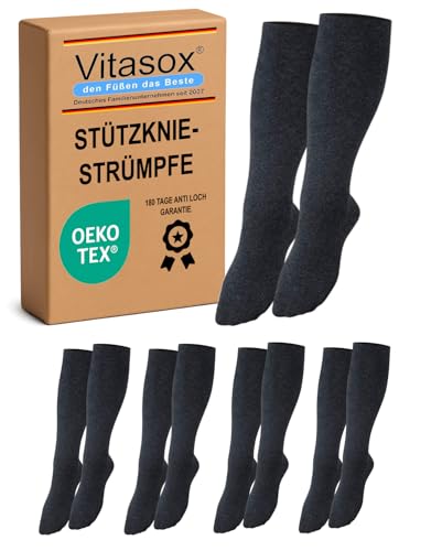 Vitasox 44458 Stützstrümpfe für Damen & Herren, Stützkniestrümpfe aus Baumwolle mit Kompression für Flug, Reise, Büro und Auto, Thrombose Socken gegen geschwollene Beine, 4 Paar anthrazit 35/38 von Vitasox