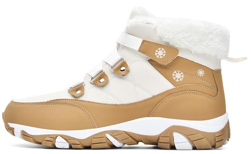 VITIKE Damen Winterschuhe Warm Gefüttert Schneestiefel Herbst Outdoor Boots Winterstiefel,Weiß Braun,38 EU von VITIKE