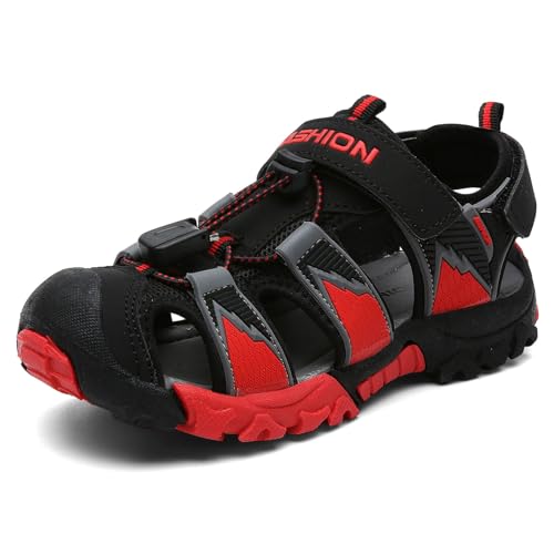 VITIKE Kinder Sandalen Jungen Mädchen Outdoor Sportsandalen Atmungsaktiv Jungen Trekkingsandalen,Schwarz Rot,26 EU von VITIKE