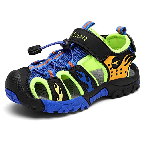 VITIKE Kinder Sandalen Jungen Mädchen Trekkingsandalen Atmungsaktiv und schnell trocknend Sportsandalen,Schwarz Grün,29 EU von VITIKE