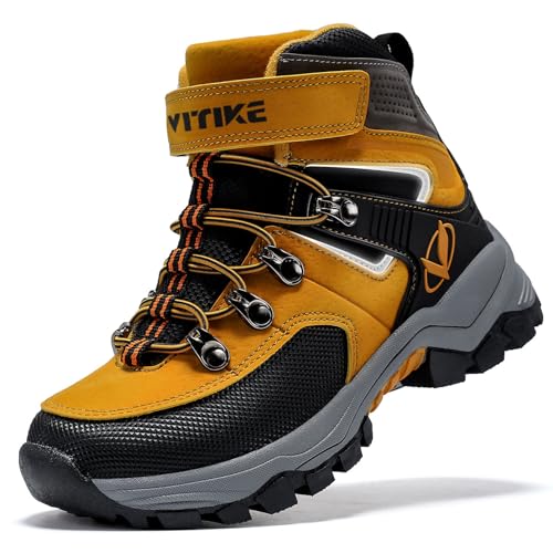 VITIKE Kinder Winterschuhe Wanderschuhe Mid Schneestiefel Mädchen Trekkingl Stiefel Jungen Baumwollschuhe Warm Wanderstiefel,Hellbraun,37 EU von VITIKE