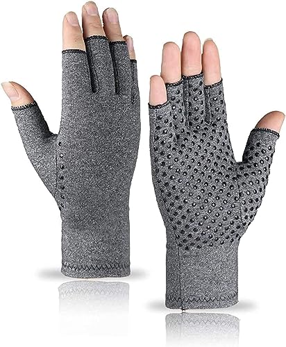 VITTO Arthrose Handschuhe mit Griffen (1 Paar) - Kompressionshandschuhe Damen und Herren für Wärmehandschuhe, Rheuma und Arthritis (M, Grau) von VITTO
