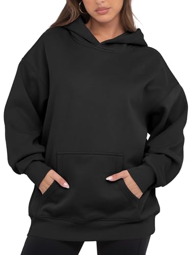 VIUTIL Damen-Kapuzenpullover, übergroß, Fleece, lockerer Schnitt, Herbst, Winter, Outfits 2025, trendige Kleidung, Schwarz, L von VIUTIL
