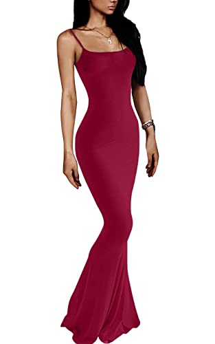 VIUTIL Damen Maxi Bodycon Kleid Sexy Spaghettiträger Ärmellos Eng Slip Lange Kleider 2023, Weinrot, X-Klein VIUTIL Damen Maxi Bodycon Kleid Sexy Spaghettiträger Ärmellos Eng Slip Lange Kleider 2023, Weinrot, X-Klein von VIUTIL
