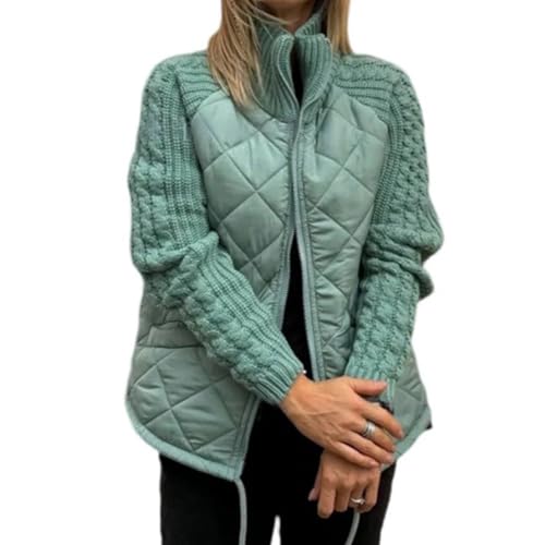 VIUXL Women's Knit Patchwork Puffy Jacket, Winter Warm Lightweight Outwear with Pocket (Light Green,2XL) von VIUXL