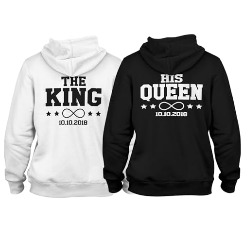 Viva Designs – Personalisierte Geschenke Hoodies mit Datum - King Queen Partner Pullover - Couple Hoodie - 2er Set für Paare - Kapuzenpullover für Damen & Herren - Kapuzenpulli für Männer von Lupsty