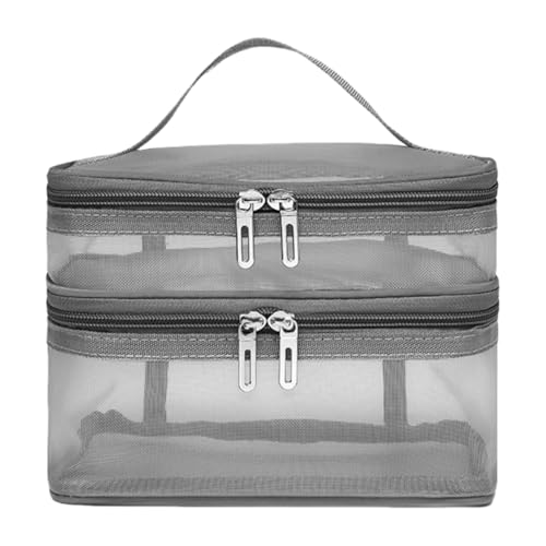 VIVACRAFT Aufbewahrungstasche Mesh Travel Toiletetrierbeutel, 2-Pack, Einzelne Doppelte Tragbare Vertikale Organisatorin, Reisezipper-Tasche-Zwei Sätze Grauer Größe von VIVACRAFT