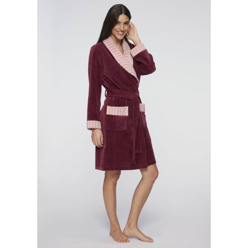 VIVANCE DREAMS Damen Bademantel dunkelrot, flieder-gestreift Gr.L/40 von VIVANCE DREAMS