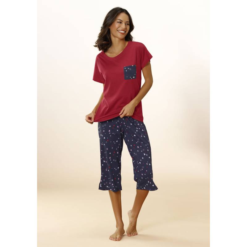 VIVANCE DREAMS Damen Capri-Pyjama rot-navy Gr.44/46 von VIVANCE DREAMS