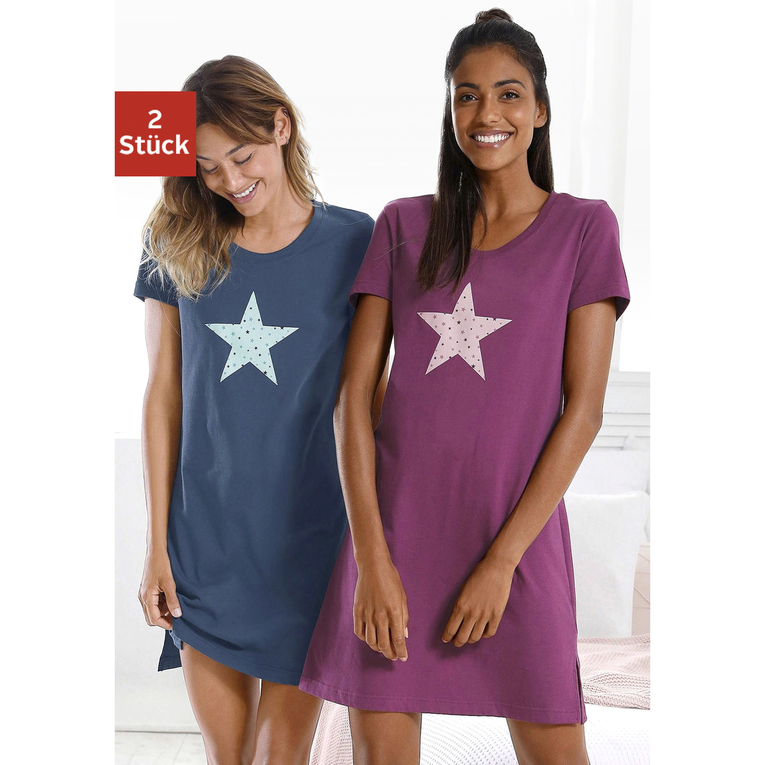 VIVANCE DREAMS Damen Nachthemd bordeaux, marine Gr.52/54 von VIVANCE DREAMS