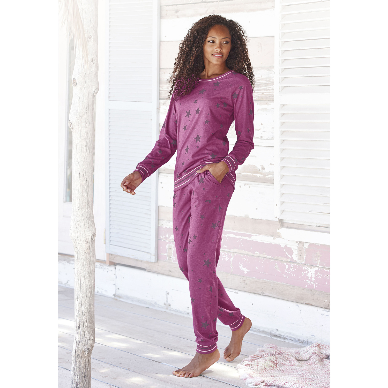 VIVANCE DREAMS Damen Pyjama bordeaux-gemustert Gr.36/38 von VIVANCE DREAMS