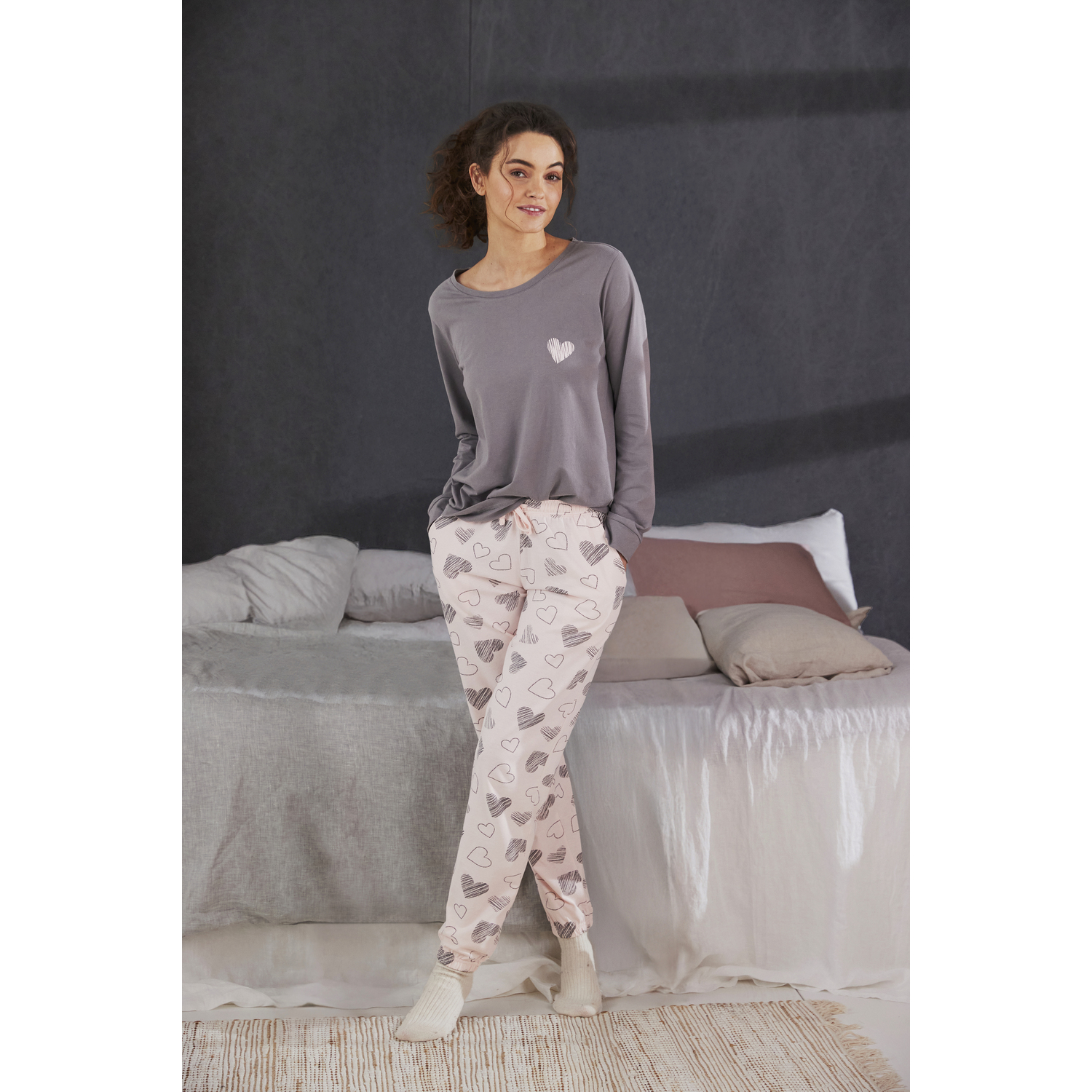 VIVANCE DREAMS Damen Pyjama grau-rosa Gr.32/34 von VIVANCE DREAMS