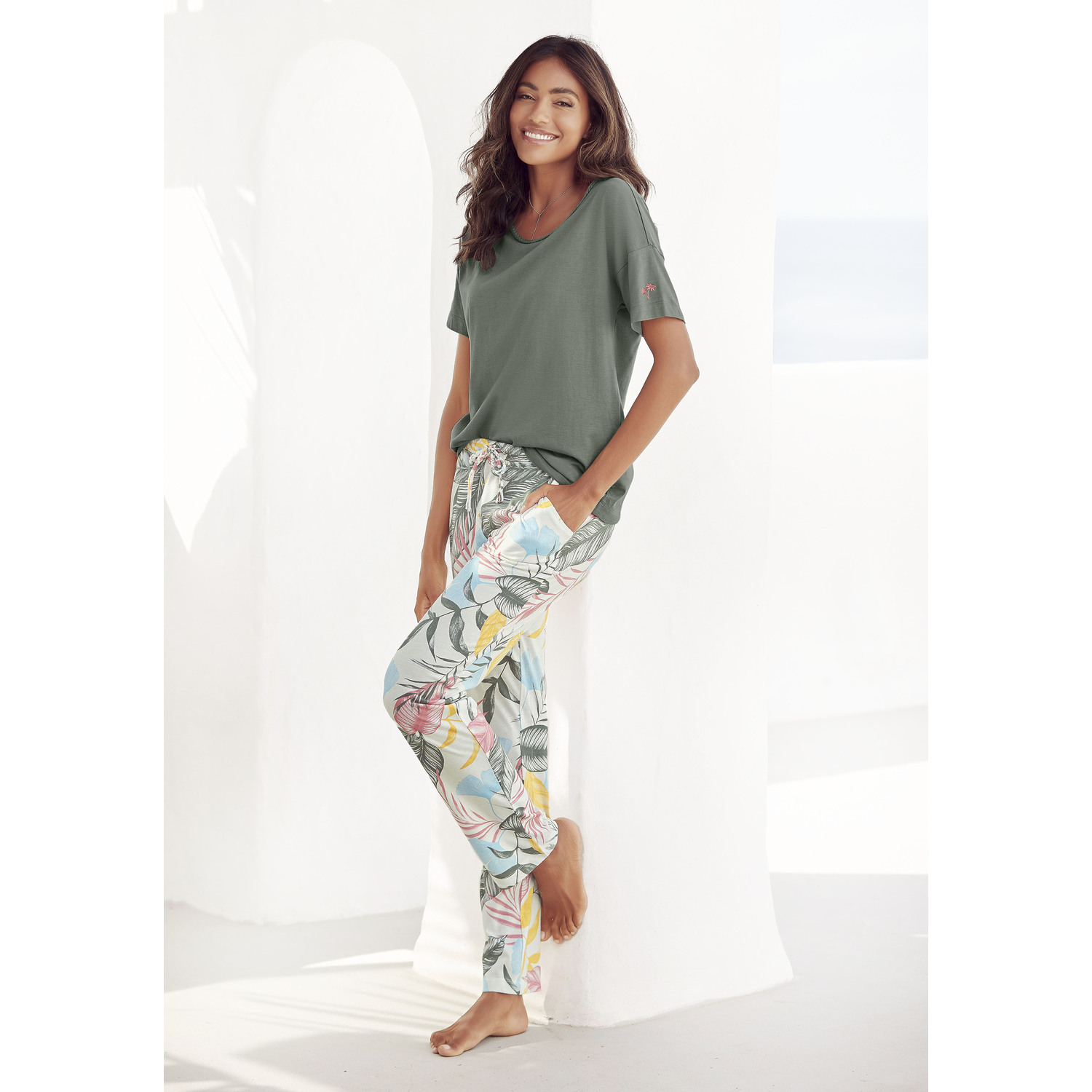 VIVANCE DREAMS Damen Pyjama khaki-gemustert Gr.40/42 von VIVANCE DREAMS