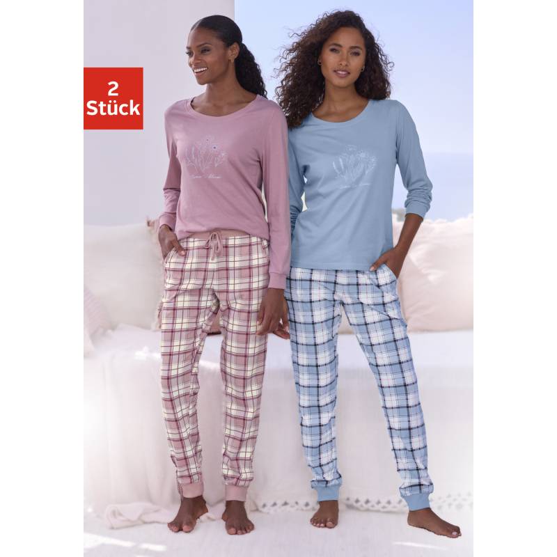 VIVANCE DREAMS Damen Pyjama mauve und graublau kariert Gr.40/42 von VIVANCE DREAMS