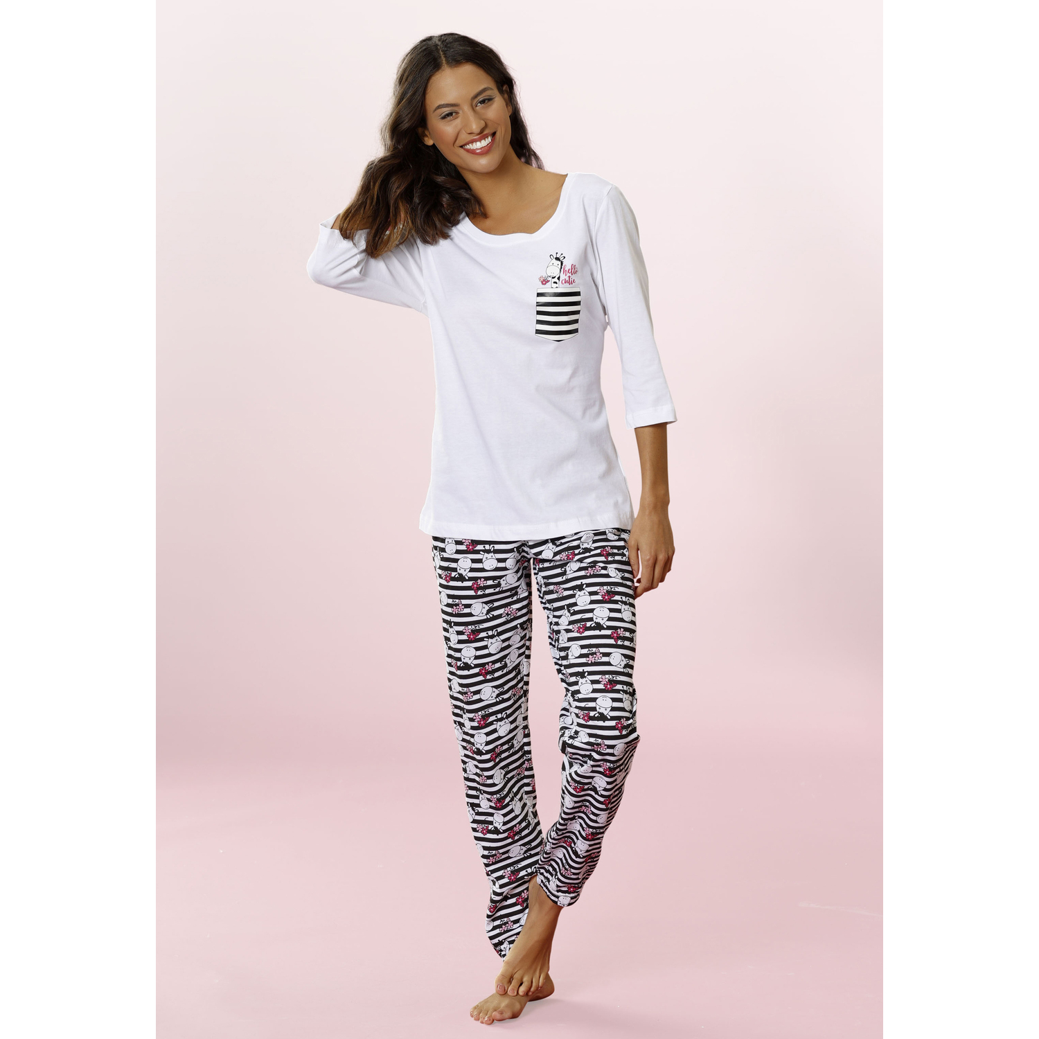 VIVANCE DREAMS Damen Pyjama weiß-black Gr.44/46 von VIVANCE DREAMS