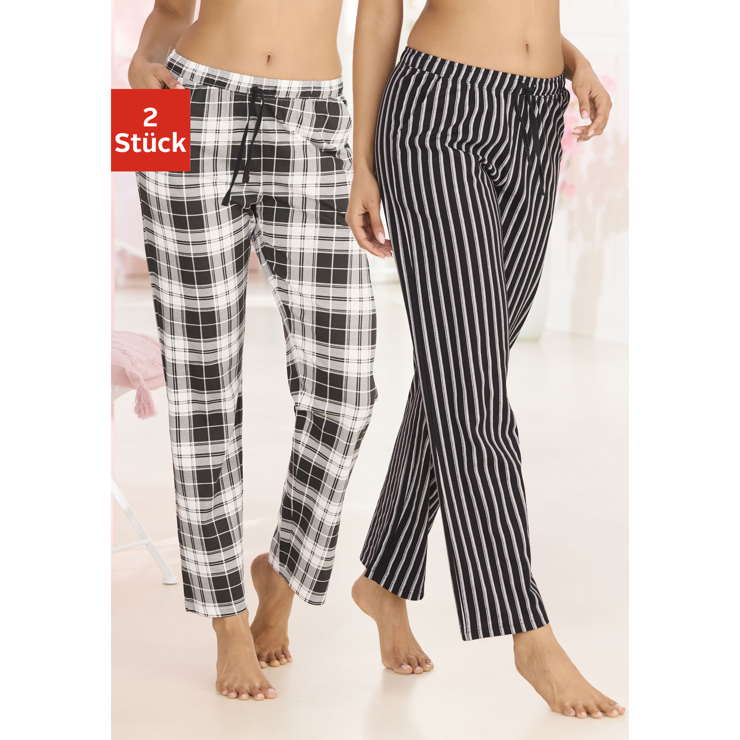 VIVANCE DREAMS Pyjamahose Damen schwarz-weiß-gemustert Gr.32/34 von VIVANCE DREAMS