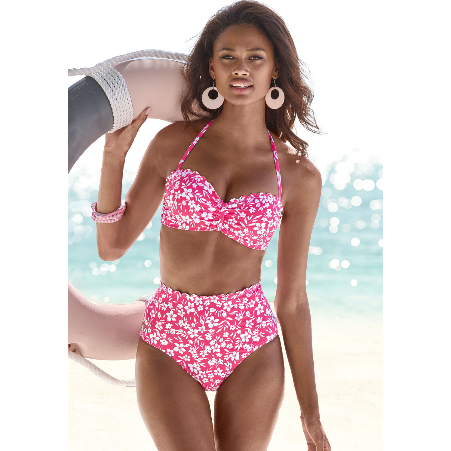 VIVANCE Bikini-Hose Damen neonpink-weiß Gr.40 von VIVANCE