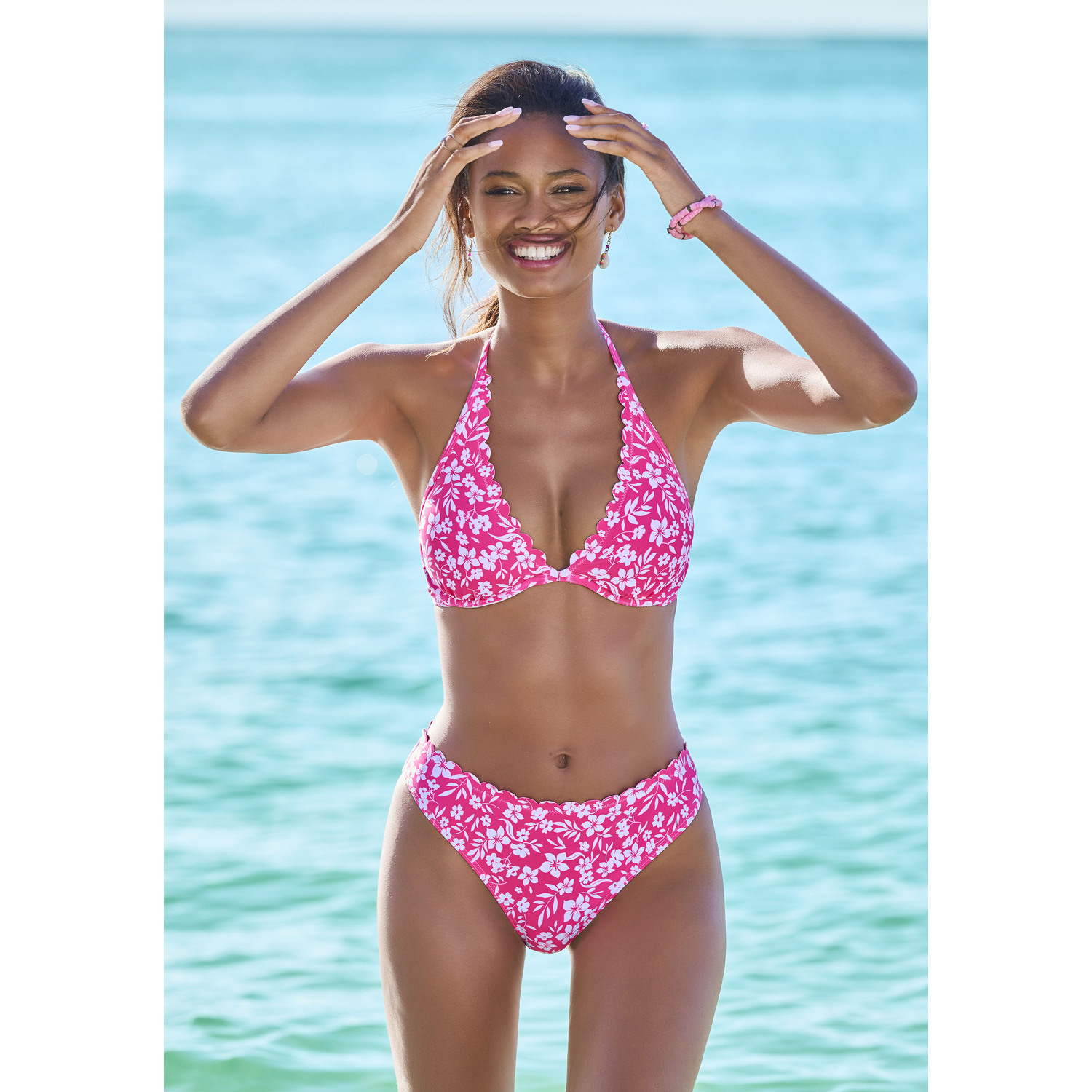 VIVANCE Bikini-Hose Damen neonpink-weiß Gr.42 von VIVANCE