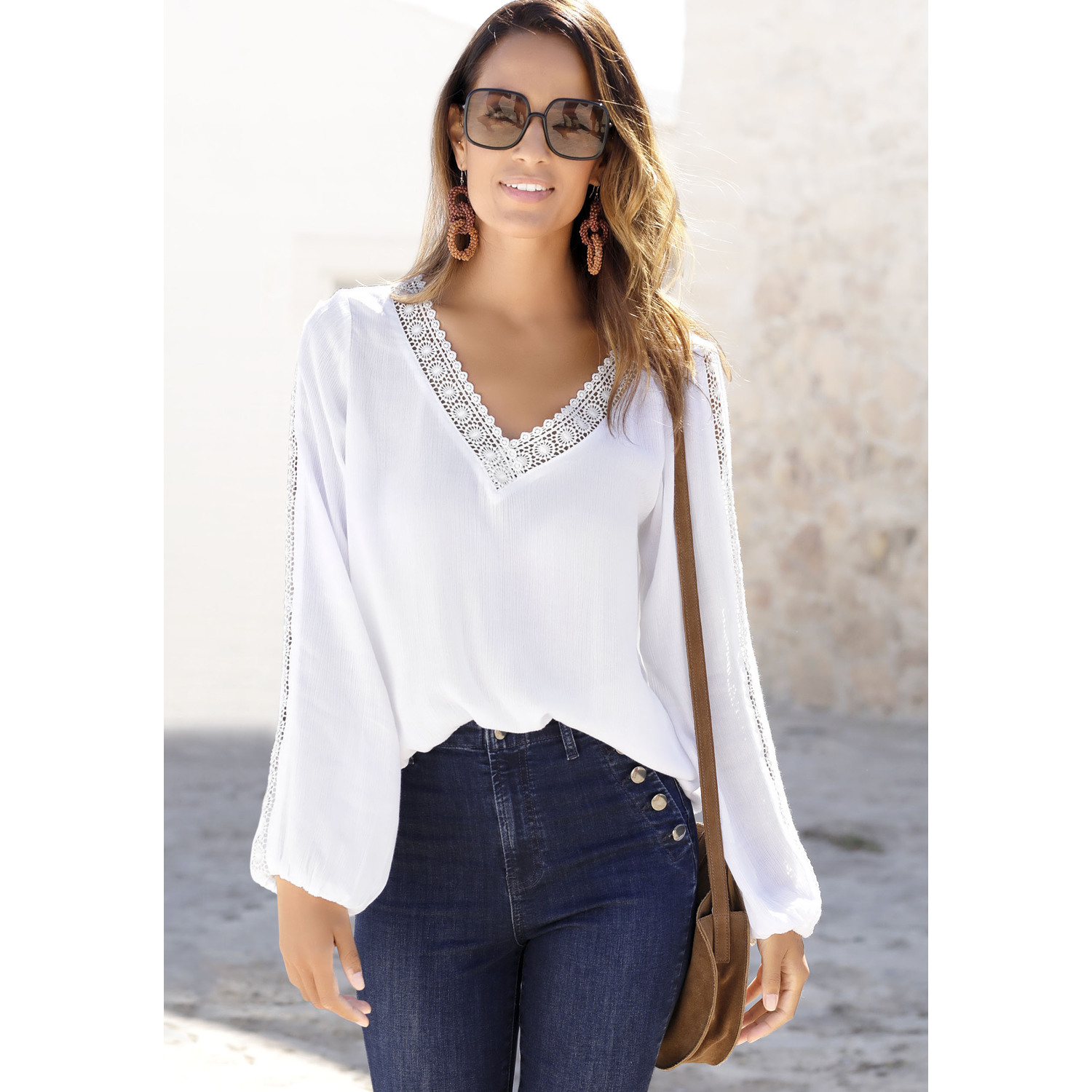 VIVANCE Crinklebluse Damen weiß Gr.38 von VIVANCE