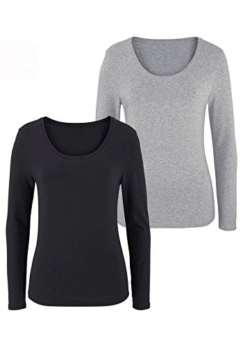 VIVANCE Damen Langarmshirt mit klassischem Rundhalsausschnitt und körpernaher Passform, Baumwolle, Stretch von VIVANCE