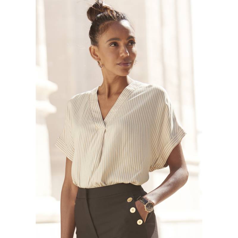 VIVANCE Kurzarmbluse Damen sand-weiß-gestreift Gr.40/42 von VIVANCE