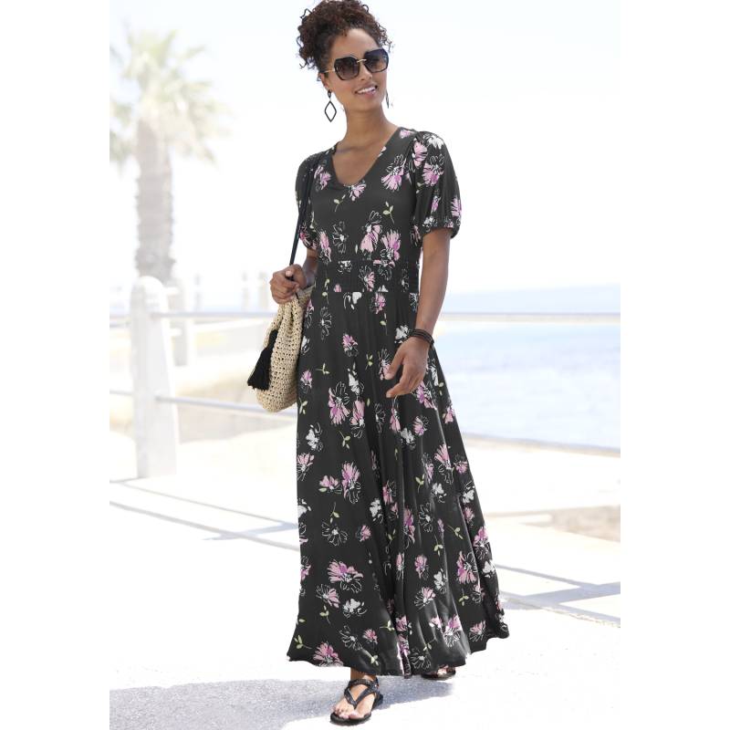 VIVANCE Maxikleid Damen schwarz-mauve bedruckt Gr.40 von VIVANCE