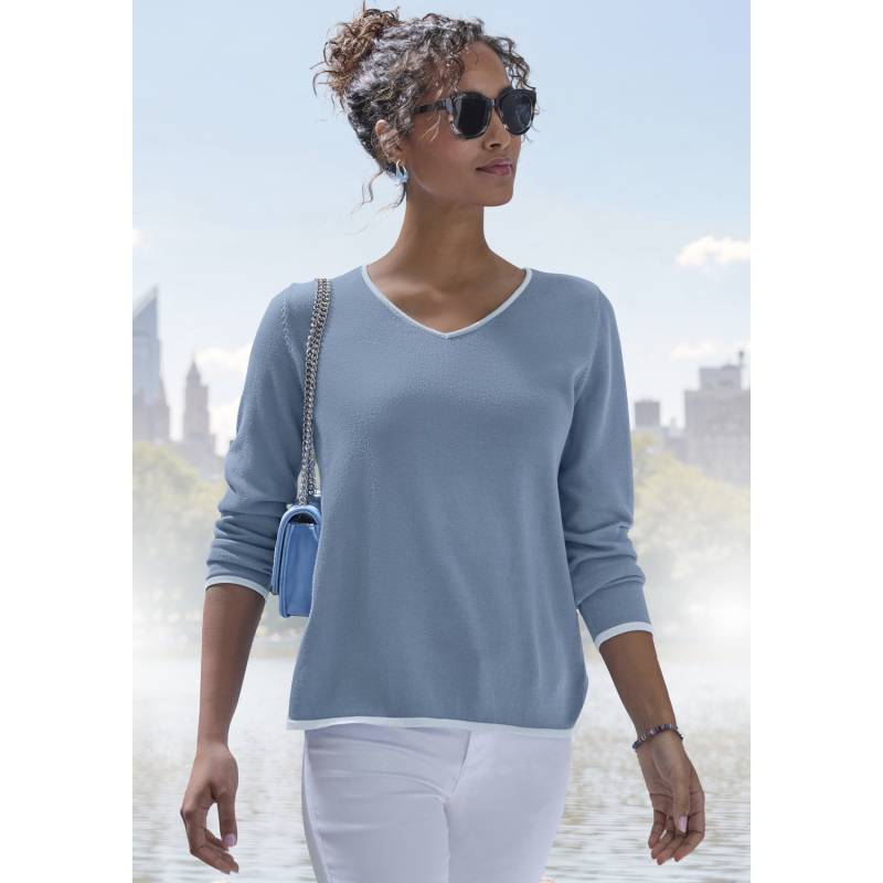 VIVANCE V-Ausschnitt-Pullover Damen blau-hellblau Gr.40/42 von VIVANCE