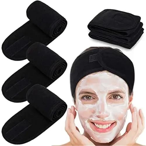 3 stücke Frauen Neue Einstellbare SPA Gesichts Stirnbänder Haar Bands for Gesicht Waschen Bad Make-Up Weiche Frottee Duschhaube Haar Zubehör(Black) von VIVAZYTGH