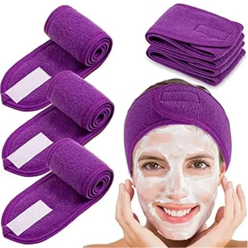 3 stücke Frauen Neue Einstellbare SPA Gesichts Stirnbänder Haar Bands for Gesicht Waschen Bad Make-Up Weiche Frottee Duschhaube Haar Zubehör(Purple) von VIVAZYTGH