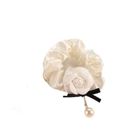 Elastisches Haarseil for Mädchen, Haarschmuck aus Perlenstoff, Haarbänder for Frauen, Kamelien-Haargummis, Haarkreis(White) von VIVAZYTGH