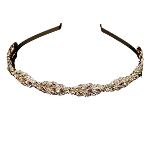 Haarband mit Kristall-Strasssteinen for Damen, Tiara mit Blumen- und Blattmuster, eleganter Hochzeitsschmuck, Haar-Accessoires for die Braut(Gold) von VIVAZYTGH
