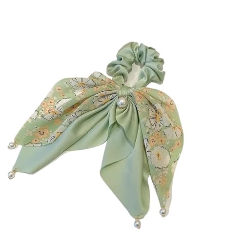 Haarband mit Schleife for Damen, Chiffon, Blumendruck, elastisches Haarband, Pferdeschwanzhalter, Gummi for Haarbänder, Haar-Accessoires(Green) von VIVAZYTGH