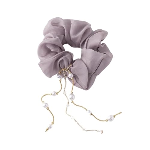 Haargummi mit Perlen und Strasssteinen for Frauen, Haargummi mit Quaste, Chiffon, Dickdarm, elastische Haarbänder, Pferdeschwanz-Haar-Accessoires(Purple) von VIVAZYTGH