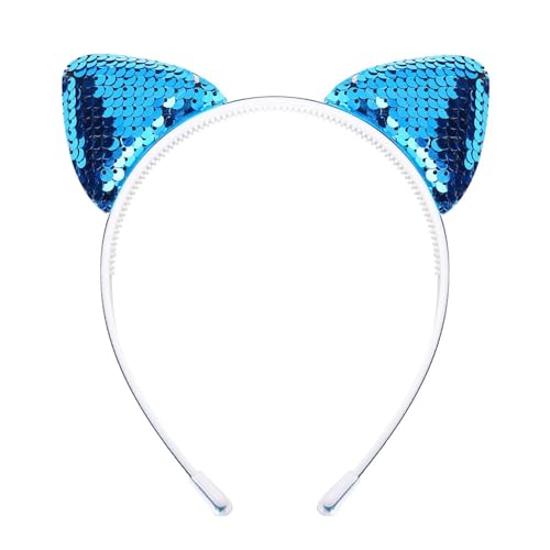 Katzenohr-Stirnbänder, wendbares glänzendes Haarband, Stirnband mit glänzenden Pailletten, Haarreifen for Frauen und Mädchen im täglichen Party-Look(Blue) von VIVAZYTGH