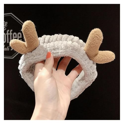 Niedliches weibliches Waschgesichtshaar-Halter-Stirnband aus weichem Korallenvlies mit Schleife und Tierohren, Haarbänder, Haarschmuck for Frauen und Mädchen, Turban(Little Antlers Gray) von VIVAZYTGH