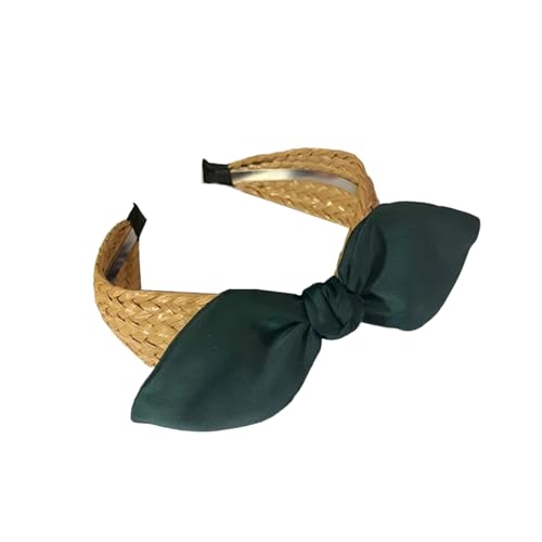 Sommer-Böhmen-Haarbänder for Damen, handgefertigtes Stirnband mit Schleife, gedrehte Kopfbedeckung, breites Haarband aus Stroh, Haar-Accessoires(Green) von VIVAZYTGH