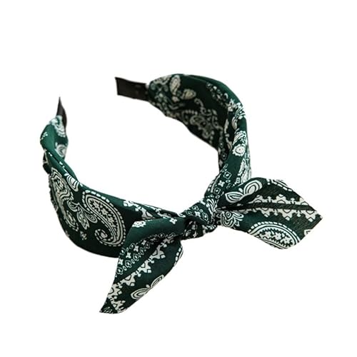 VIVAZYTGH Stirnbänder mit Blumendruck, Schleife, breiter Krempe, Haarreif for Damen, Haarreif mit Kreuzknoten, modische Baumwollohren, geknotete Haarreifen(Dark green) von VIVAZYTGH