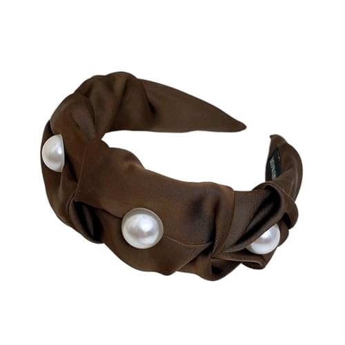 Stirnband mit Perlen, süß, geknotet, for Damen, breite Kante, Press-Haarspange, leichtes Luxus-Haarband, Haar-Accessoires for Mädchen(Coffee) von VIVAZYTGH