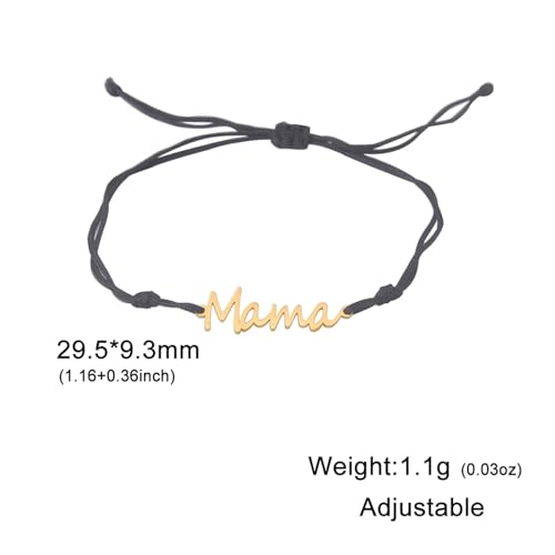 VIVAZYTGH Buchstabe Mama Charm Armband Männer Frauen Edelstahl Doppelschicht Perlen Kette Armbänder Modeschmuck Muttertagsgeschenk(17-22cm_Black Cord Gold) von VIVAZYTGH